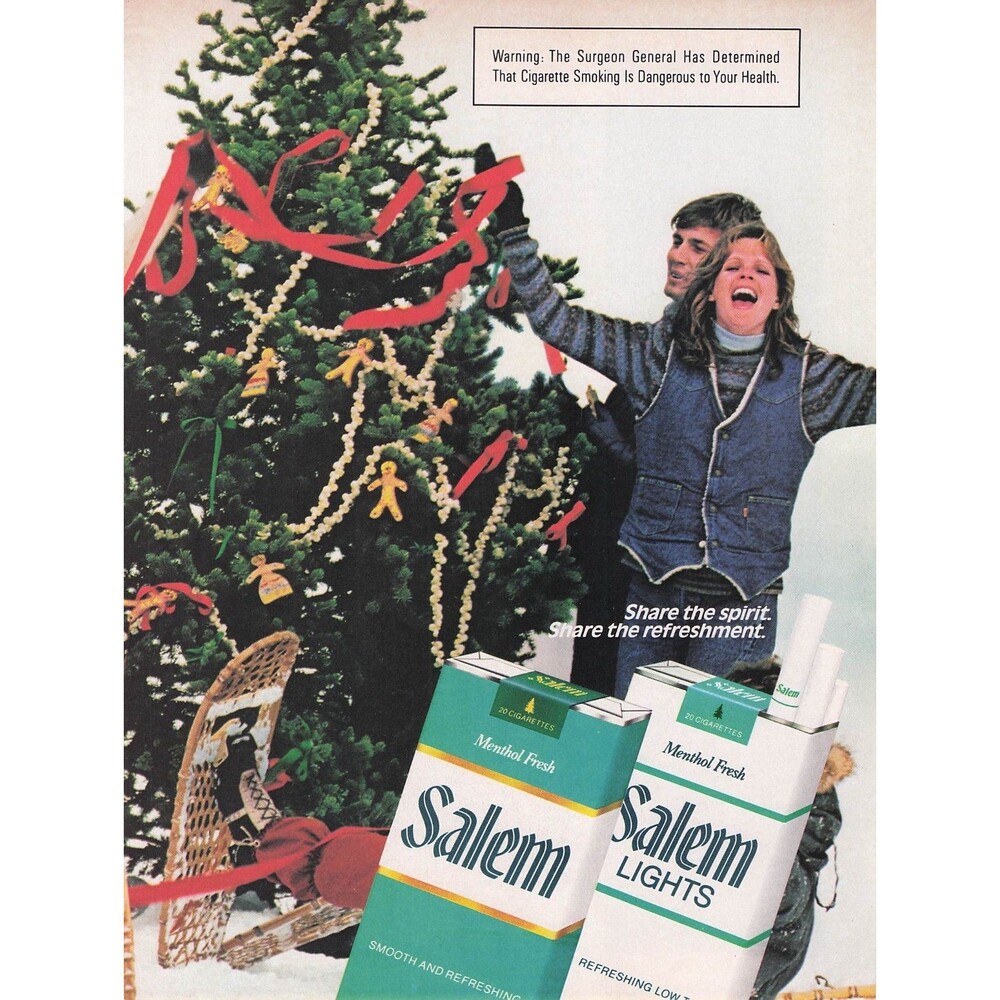 Vintage Salem Cigarettes Christmas Print Ad Tree Menthol Wall home Decor Art ski